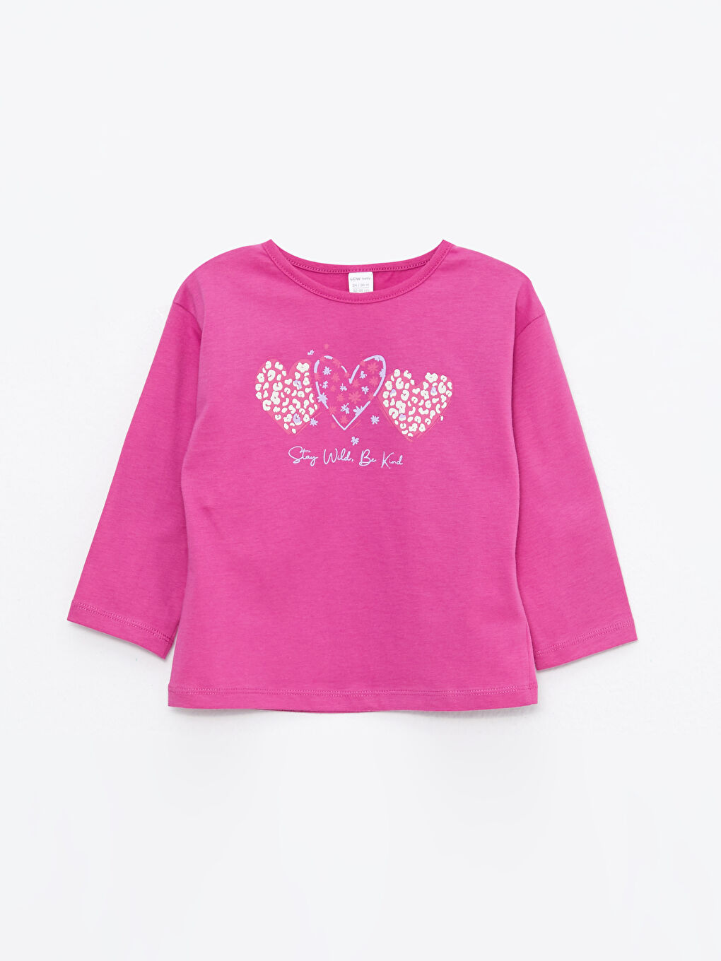 Fuşya Bisiklet Yaka Uzun Kollu Baskılı Kız Bebek Tişört
