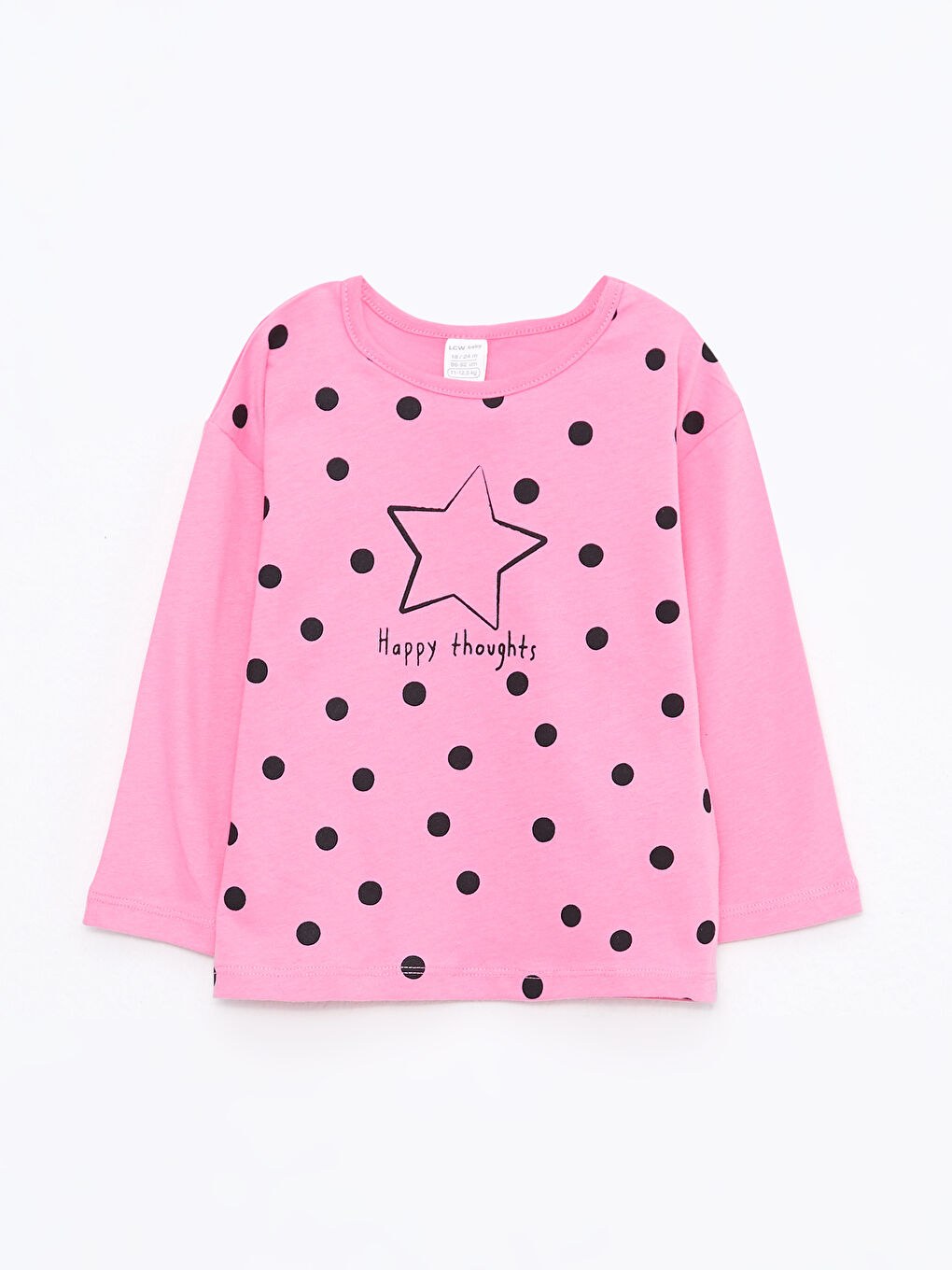 Pembe Bisiklet Yaka Uzun Kollu Baskılı Kız Bebek Tişört