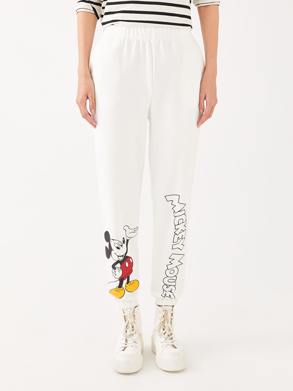 LCW Vision Ekru Beli Lastikli Mickey Mouse Baskılı Kadın Jogger Eşofman Altı - 3