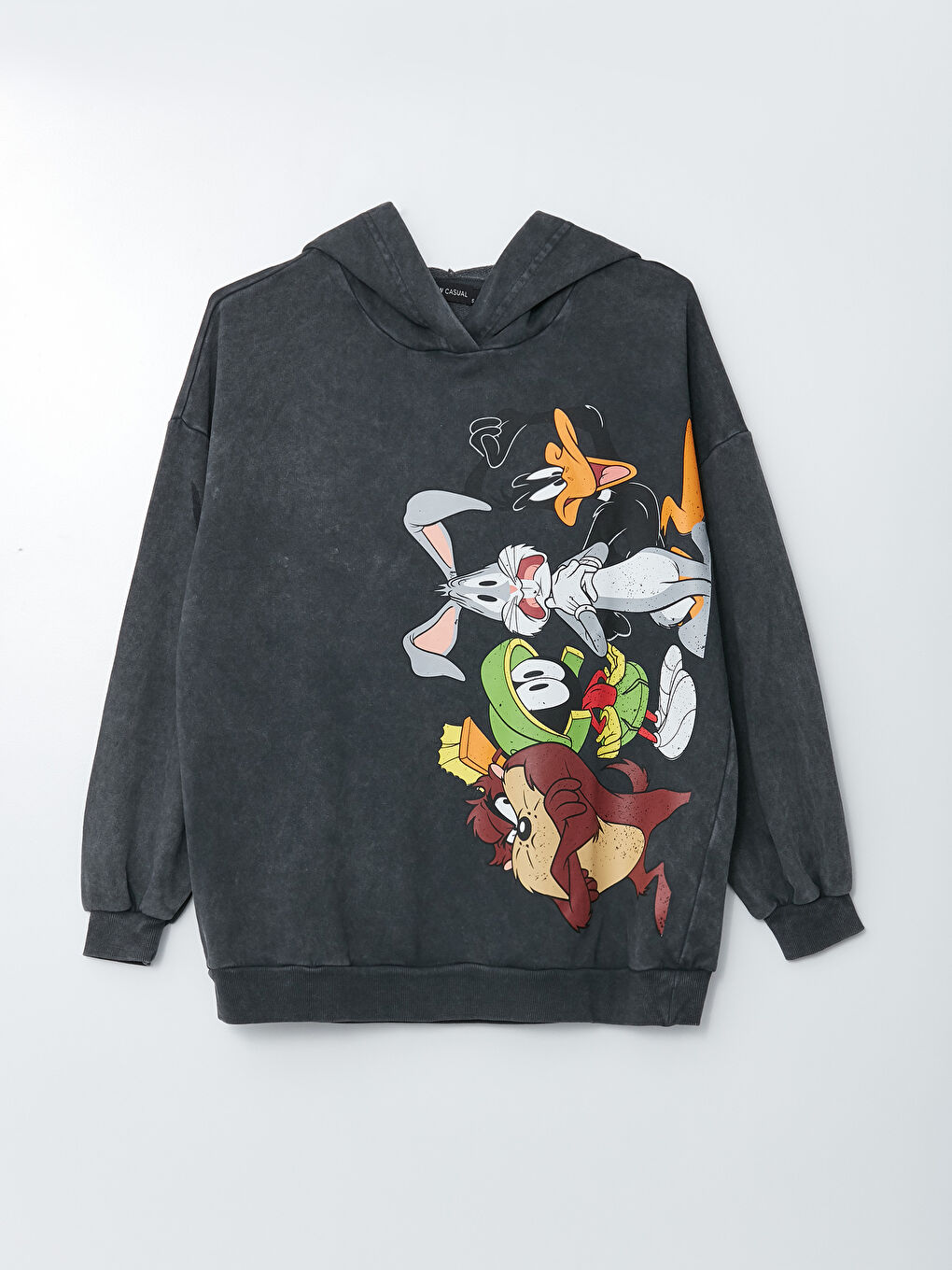 LCW Vision Antrasit Yıkamalı Bugs Bunny Baskılı Uzun Kollu Kadın Hoodie - 5