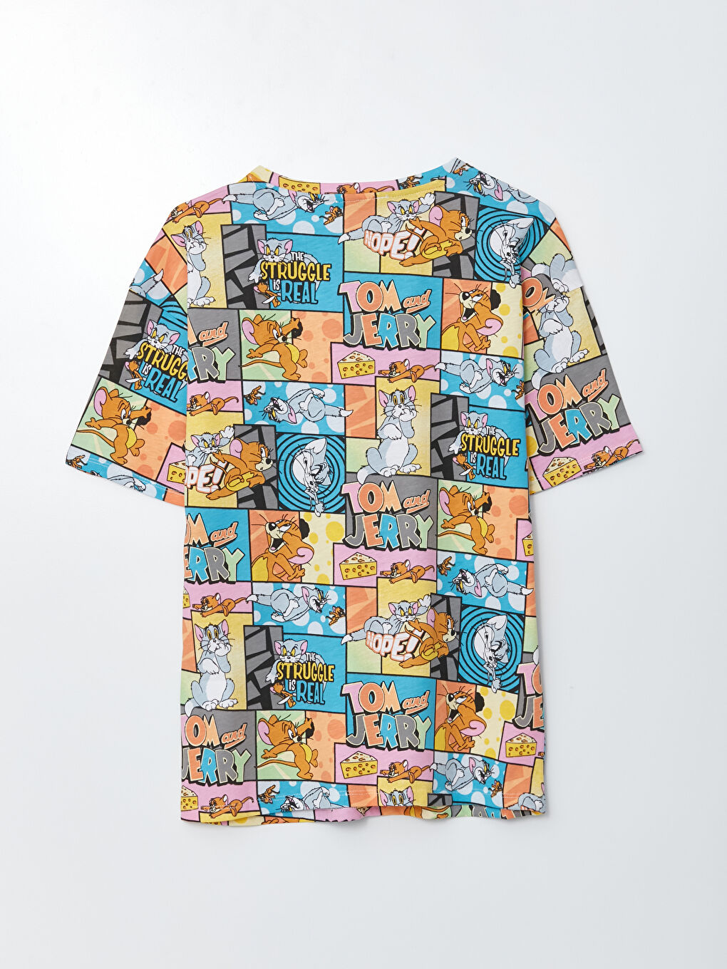 Beyaz Bisiklet Yaka Tom ve Jerry Baskılı Kısa Kollu Kadın Tişört-6