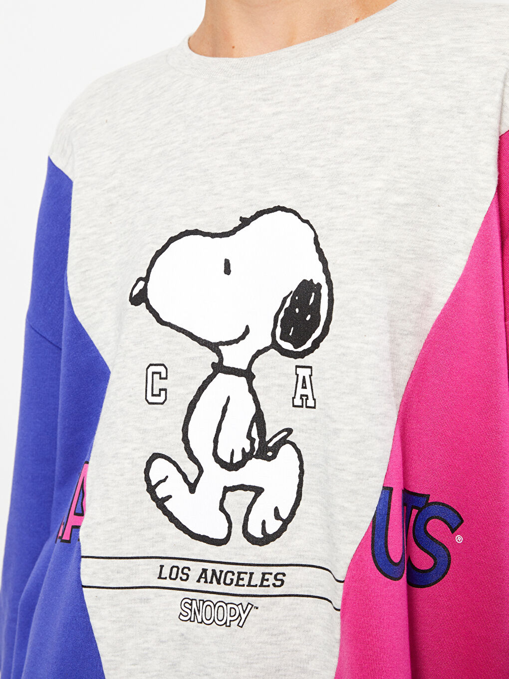 LCW Vision Gri Melanj Bisiklet Yaka Snoopy Baskılı Uzun Kollu Kadın Sweatshirt - 3