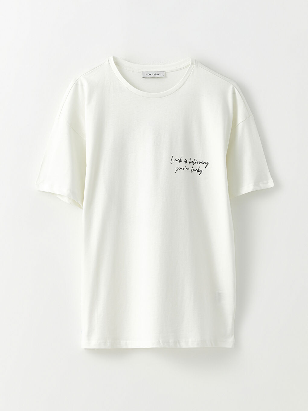 Ekru Bisiklet Yaka Baskılı Kısa Kollu Kadın Tişört-5