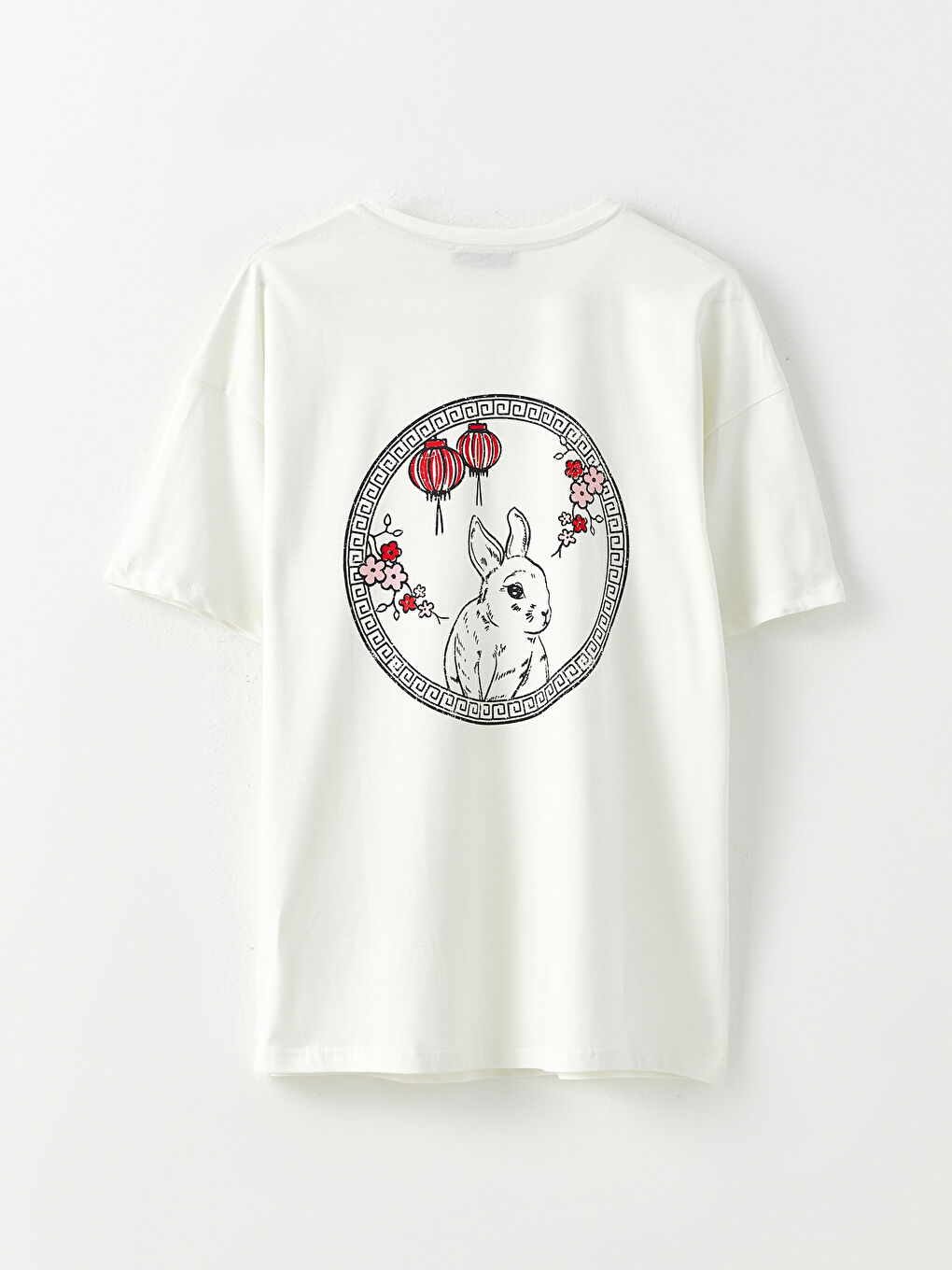 Ekru Bisiklet Yaka Baskılı Kısa Kollu Kadın Tişört-6