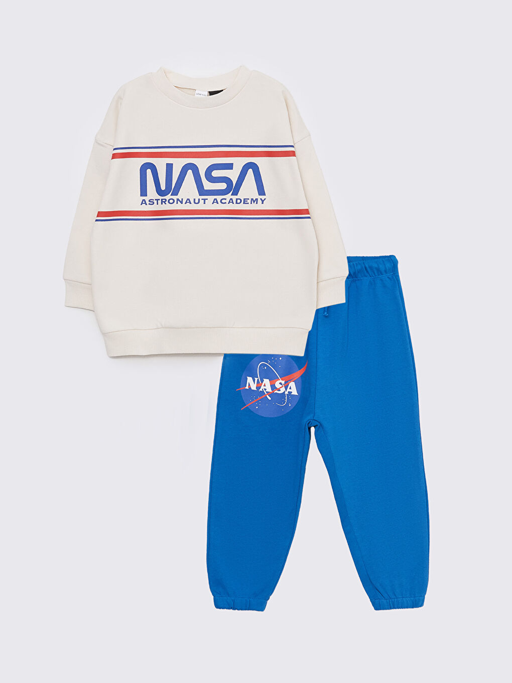 LCW baby Bej Bisiklet Yaka Uzun Kollu Nasa Baskılı Erkek Bebek Sweatshirt ve Eşofman Alt 2'li Takım