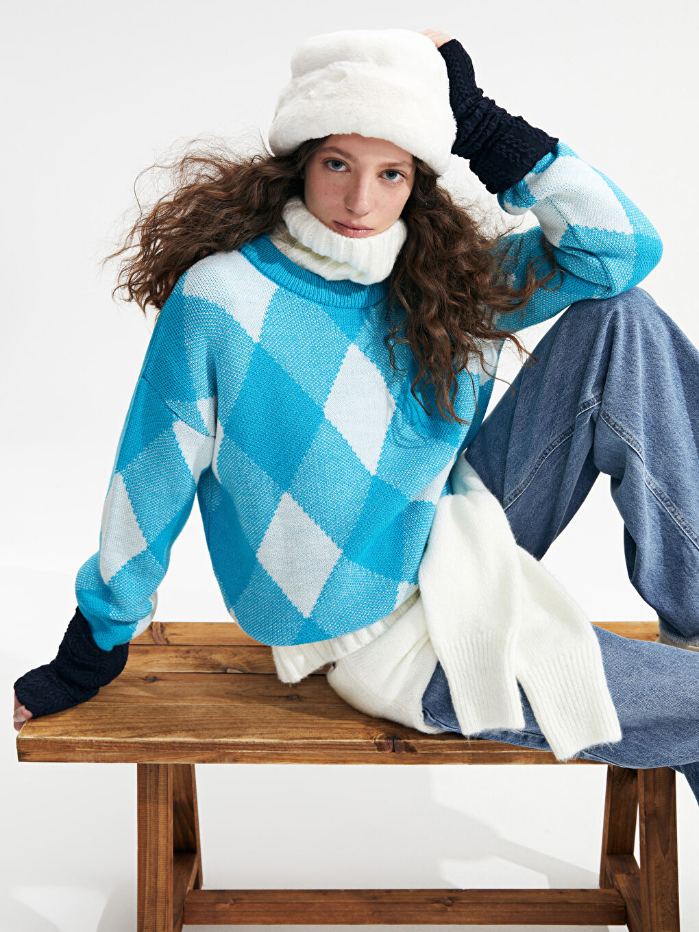 Rundhalsausschnitt Bedruckter Langarm Strickpullover für Damen