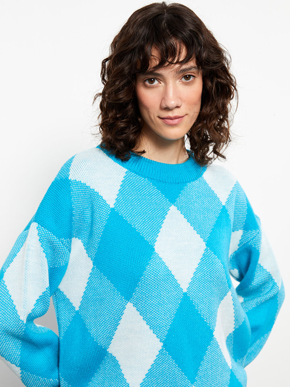 Rundhalsausschnitt Bedruckter Langarm Strickpullover für Damen-4