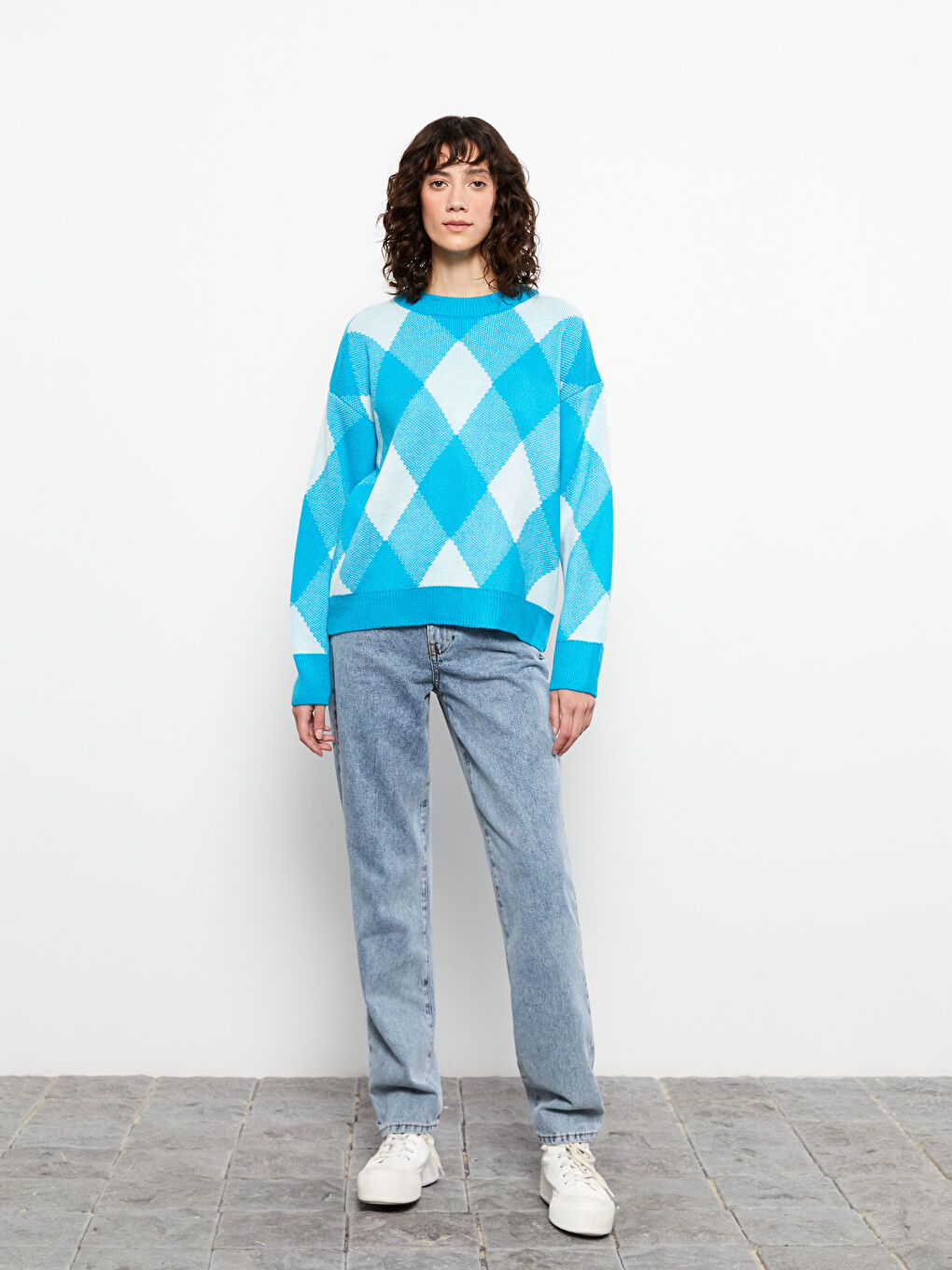 Rundhalsausschnitt Bedruckter Langarm Strickpullover für Damen-6