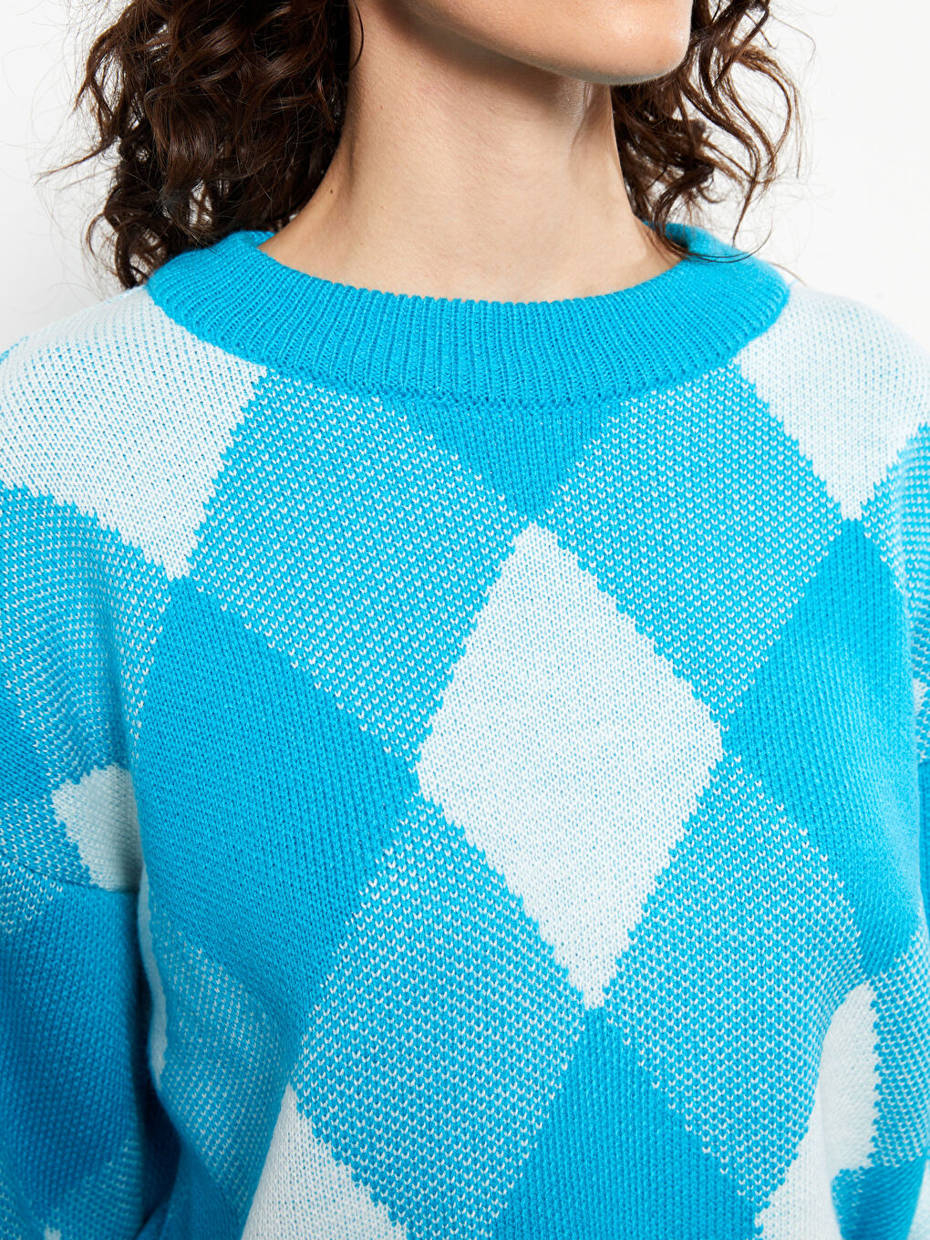 Rundhalsausschnitt Bedruckter Langarm Strickpullover für Damen-7