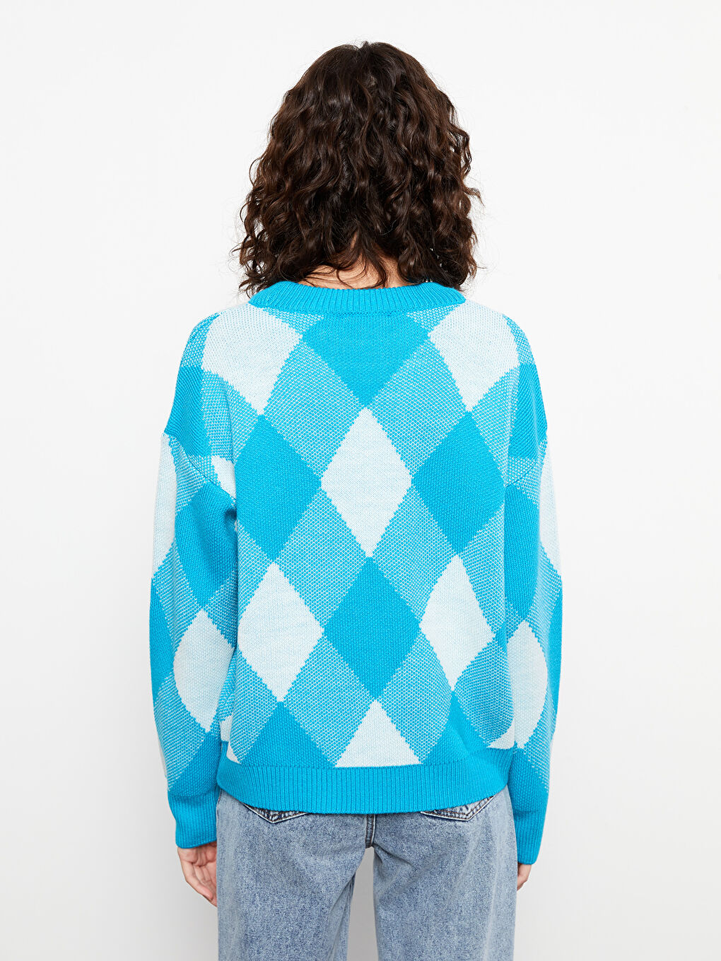 Rundhalsausschnitt Bedruckter Langarm Strickpullover für Damen-8