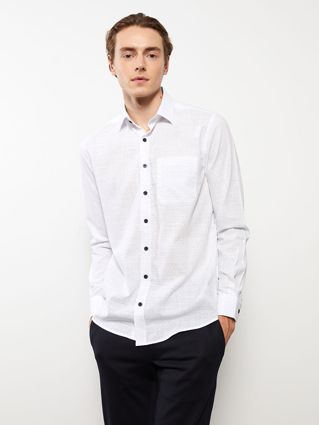 Mavi Regular Fit Uzun Kollu Desenli Erkek Gömlek-1