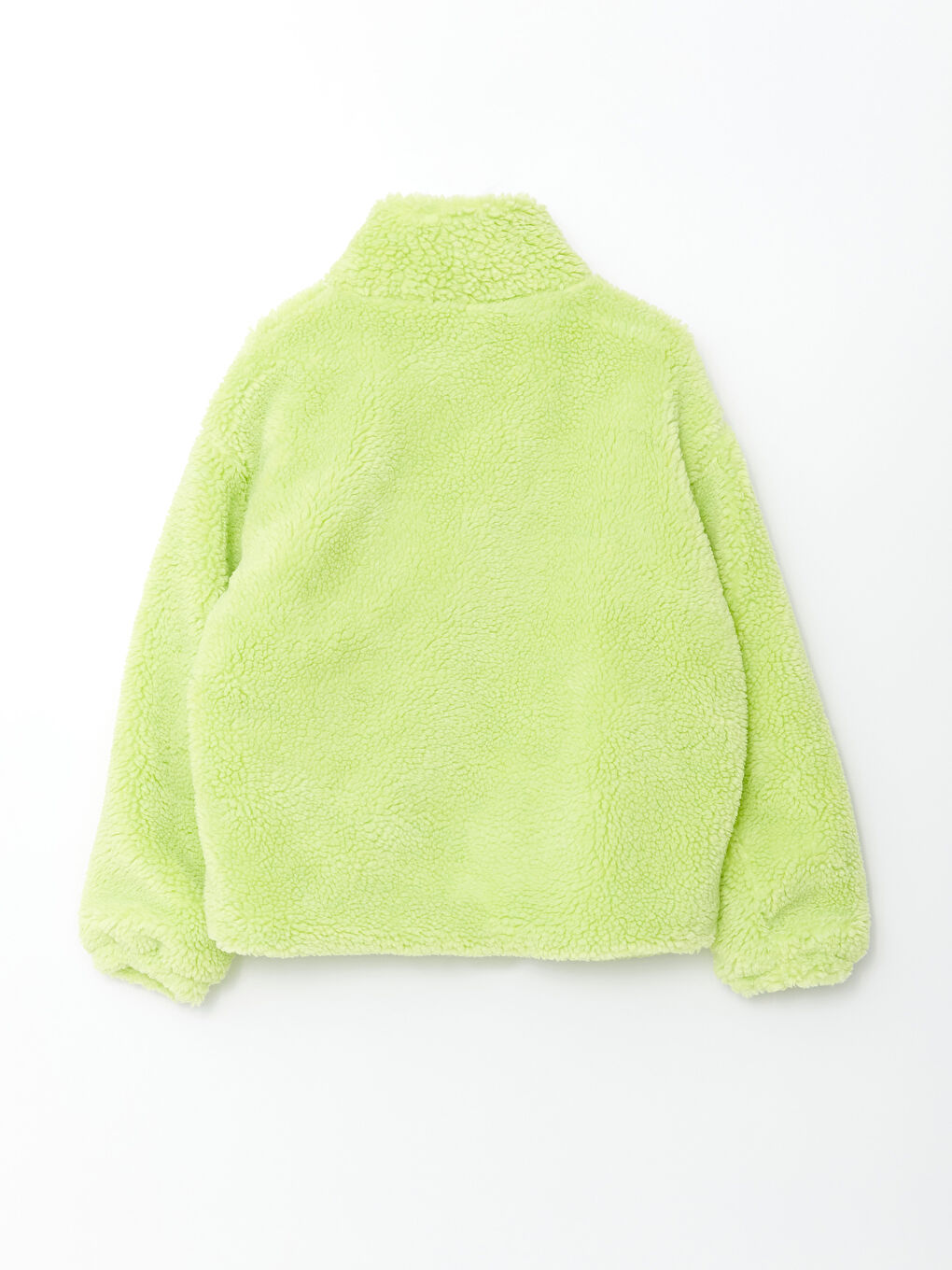 Yeşil Dik Yaka Düz Uzun Kollu Kadın Pelüş Mont-7