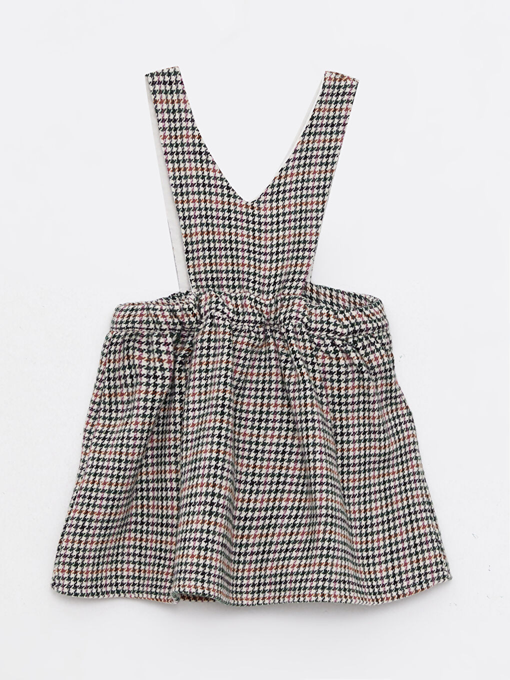 Ekru V Yaka Desenli Kız Bebek Elbise-1