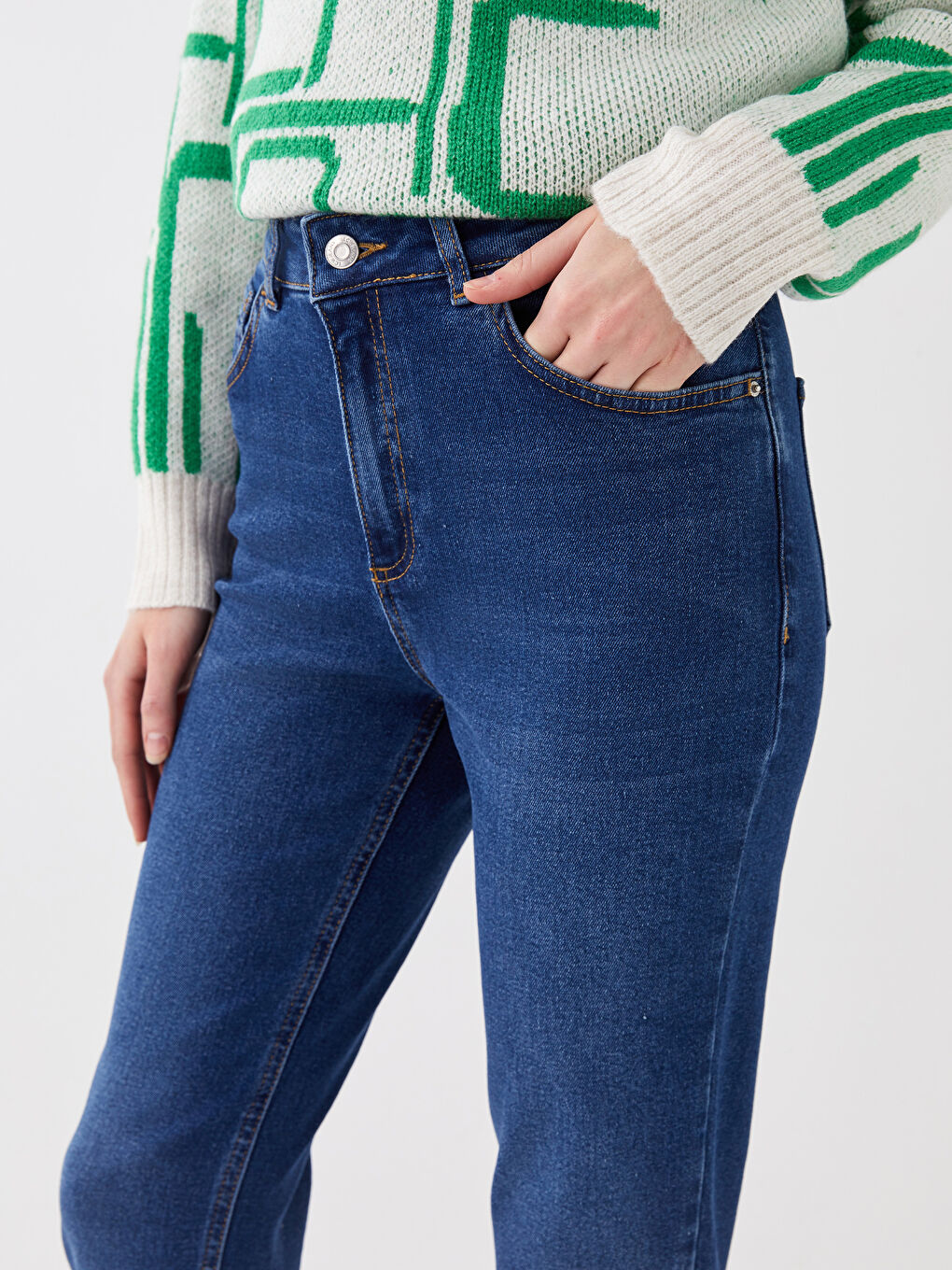 İndigo Kadın Mom Fit Düz Jean Pantolon-2