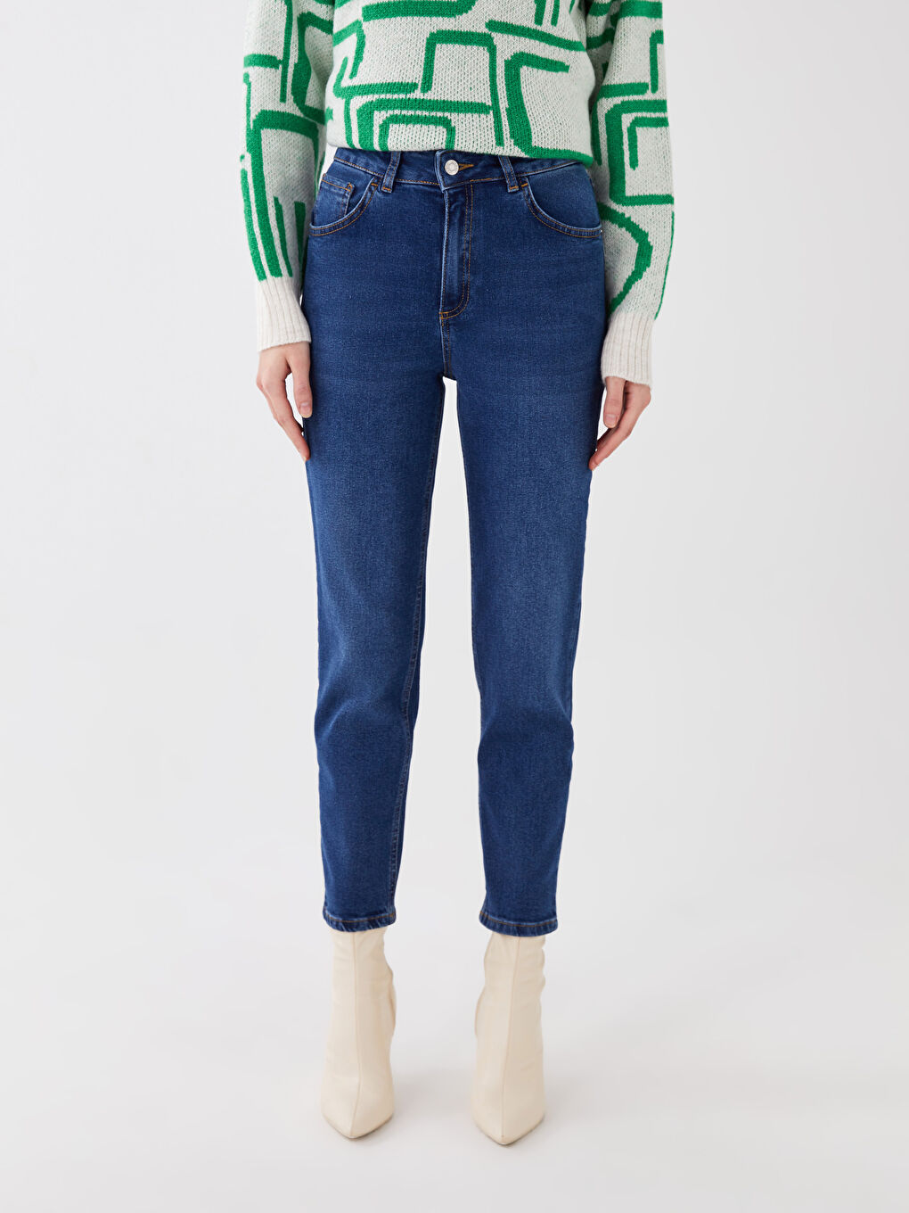 İndigo Kadın Mom Fit Düz Jean Pantolon-3