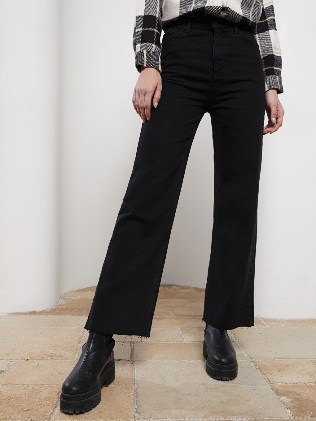 Әйелдерге арналған кең балақ стандартты деним джинс шалбар-2