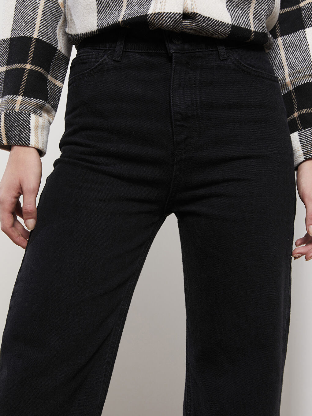 Әйелдерге арналған кең балақ стандартты деним джинс шалбар-3