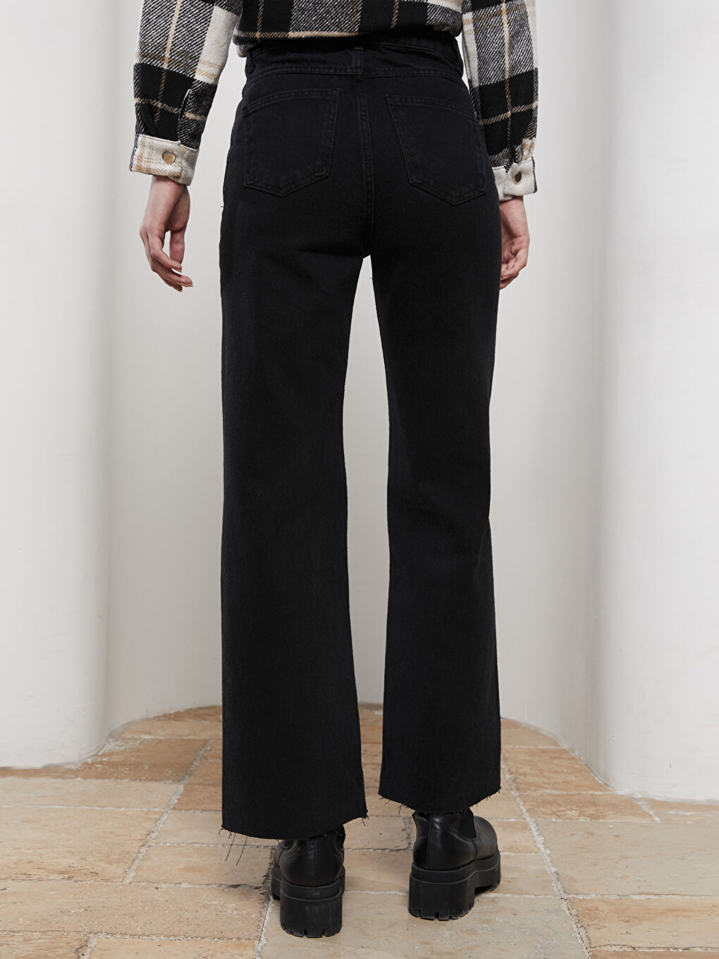 Әйелдерге арналған кең балақ стандартты деним джинс шалбар-4