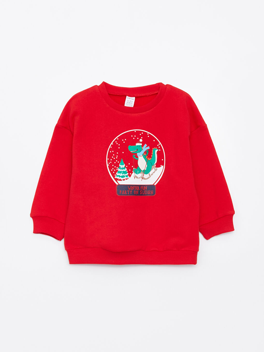 LCW baby Canlı Kırmızı Bisiklet Yaka Uzun Kollu Yılbaşı Temalı Erkek Bebek Sweatshirt