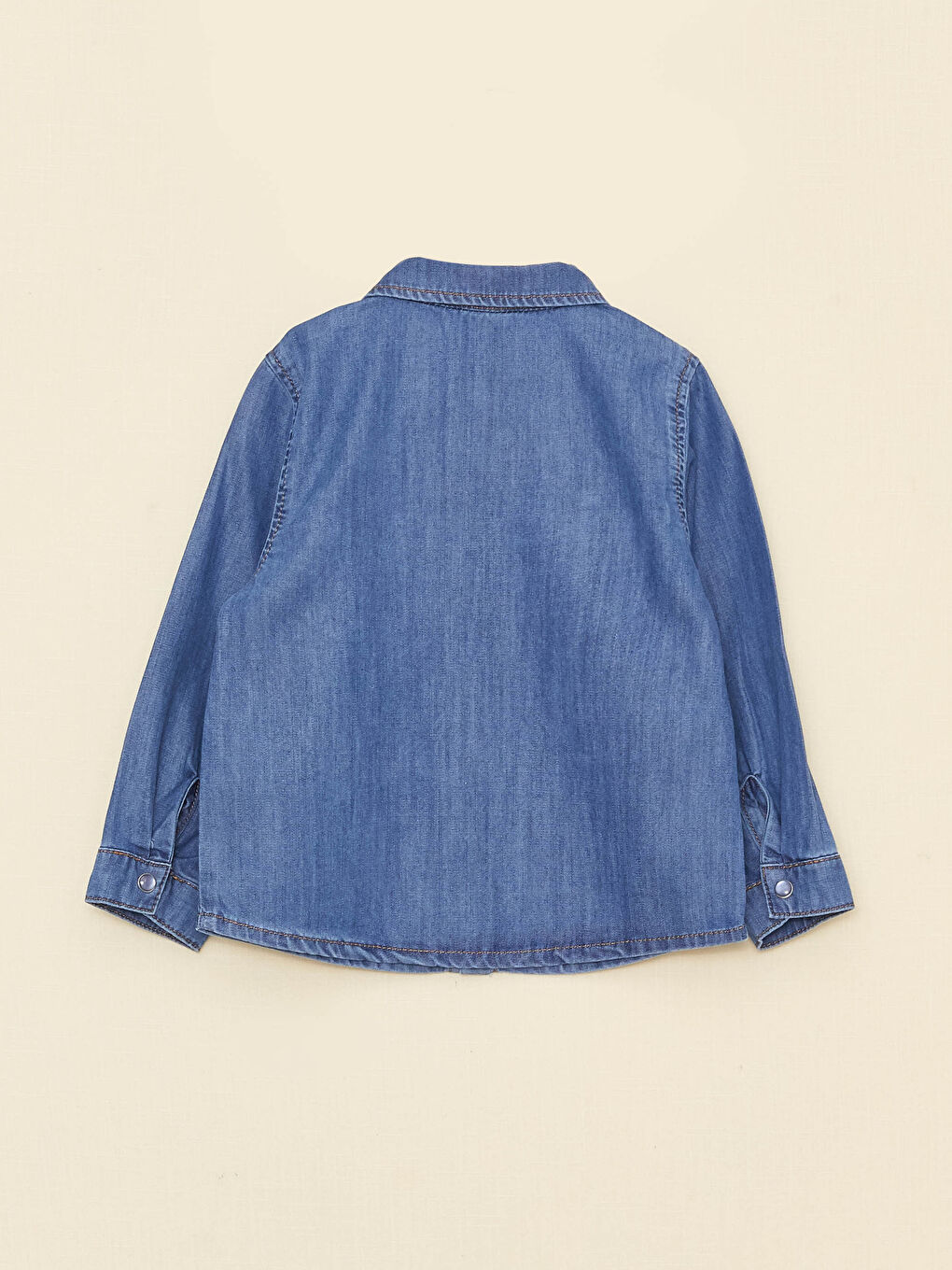 İndigo Polo Yaka Uzun Kollu Nakış Detaylı Erkek Bebek Jean Gömlek-3