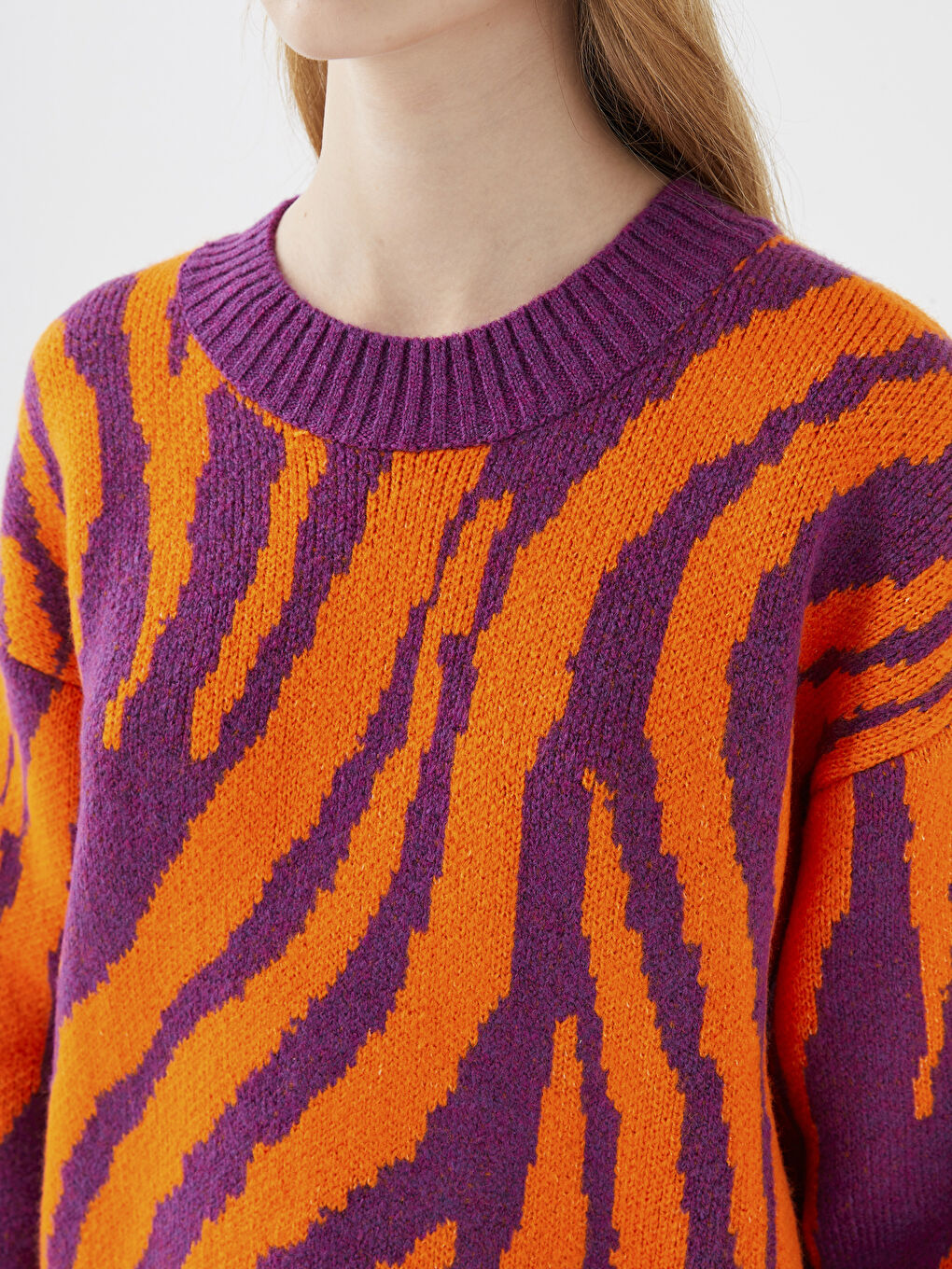 Crew Neck Patterned Long Sleeve Women's Knitwear Sweater-2