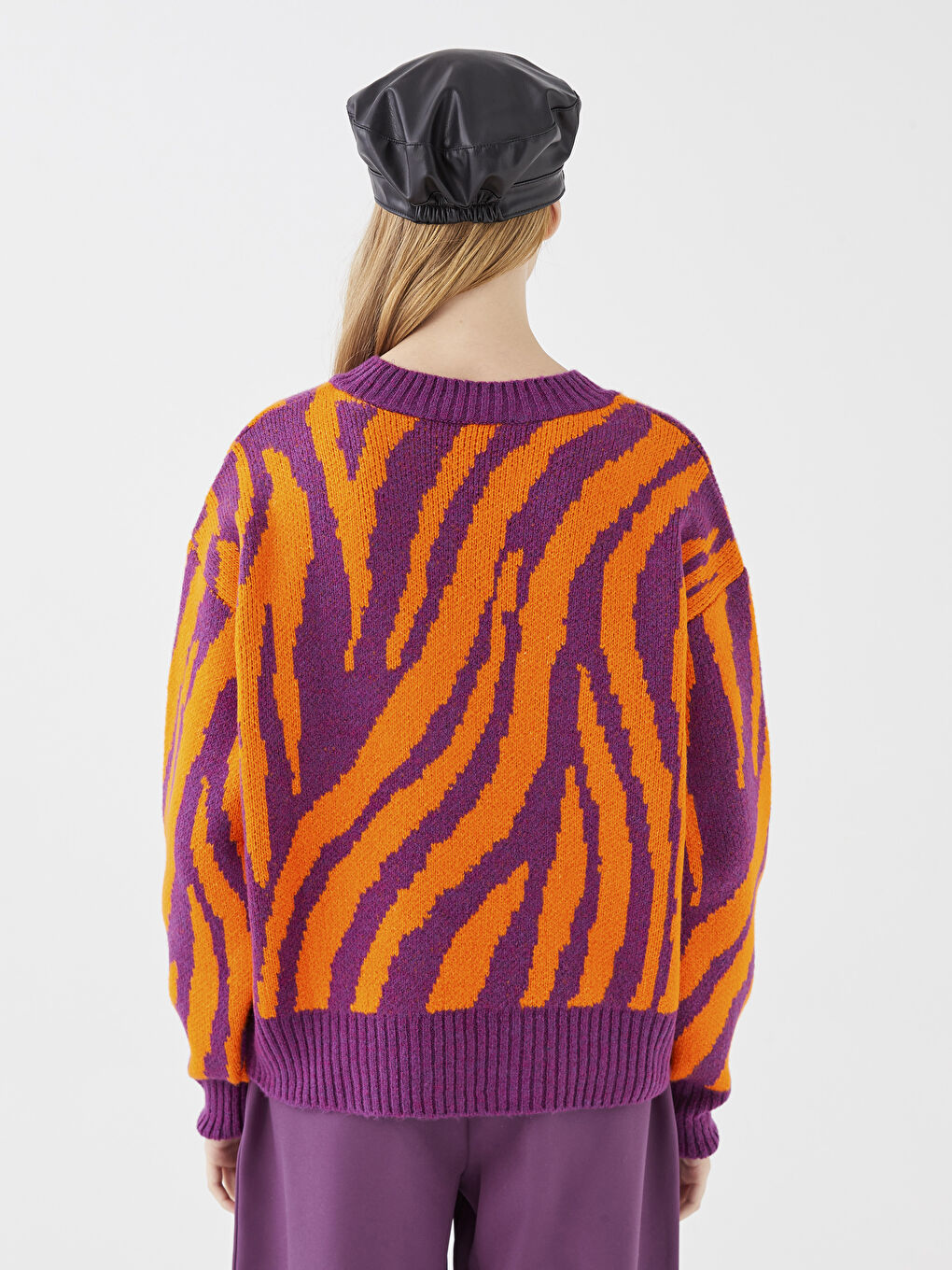 Crew Neck Patterned Long Sleeve Women's Knitwear Sweater-3