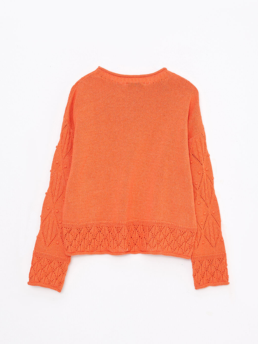 Свитер из трикотажа с длинным рукавом и круглым вырезом для женщин с ажурной вязкой-6