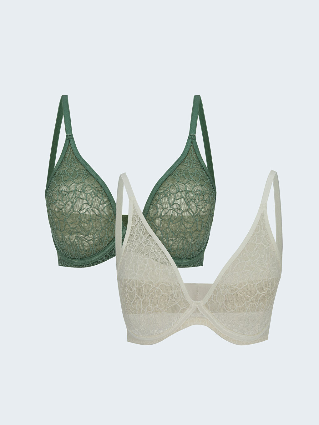 Yeşil Balenli Dolgusuz Dantelli Tişört Sütyen 2'li Paket