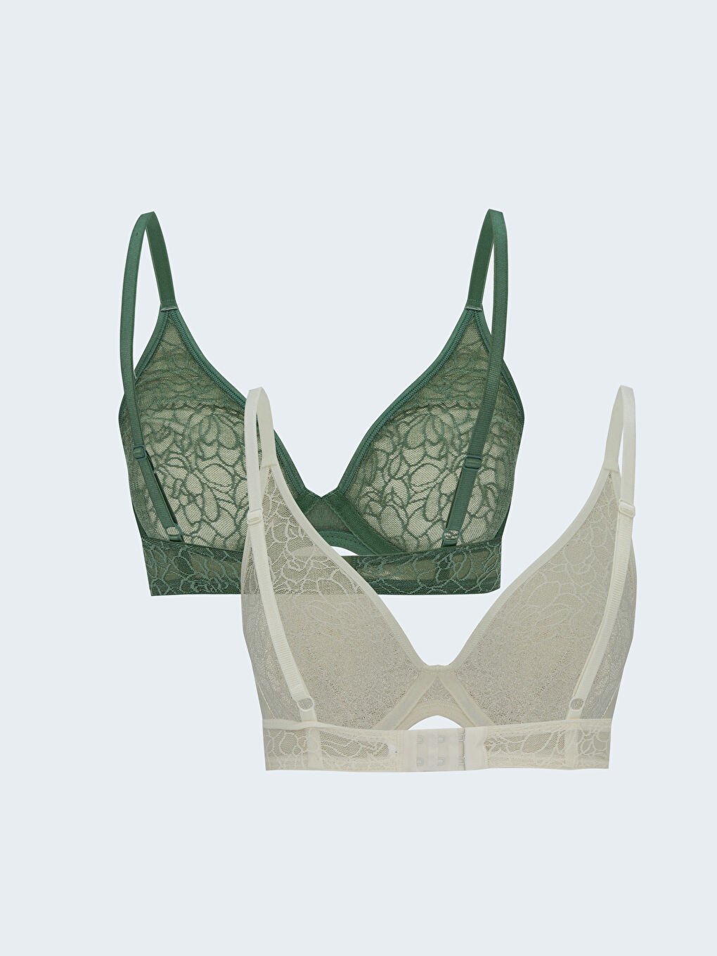 Yeşil Balenli Dolgusuz Dantelli Tişört Sütyen 2'li Paket-1