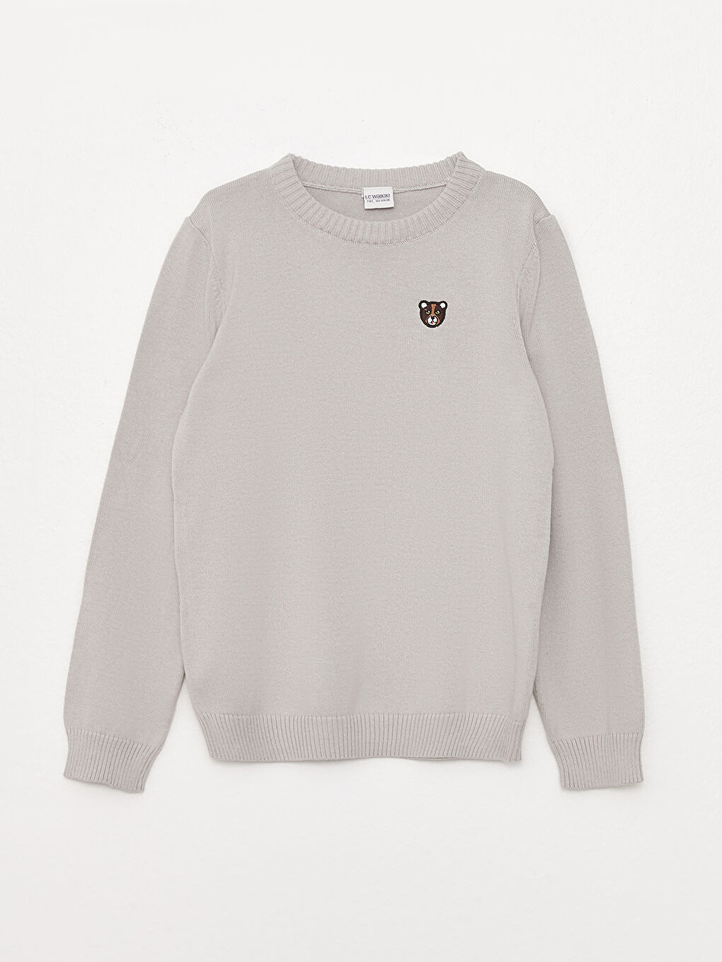 Gri Bisiklet Yaka Nakışlı Uzun Kollu Erkek Çocuk Triko Kazak