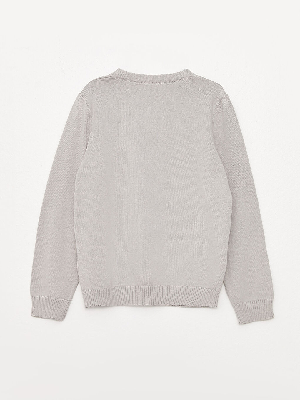 Gri Bisiklet Yaka Nakışlı Uzun Kollu Erkek Çocuk Triko Kazak-1