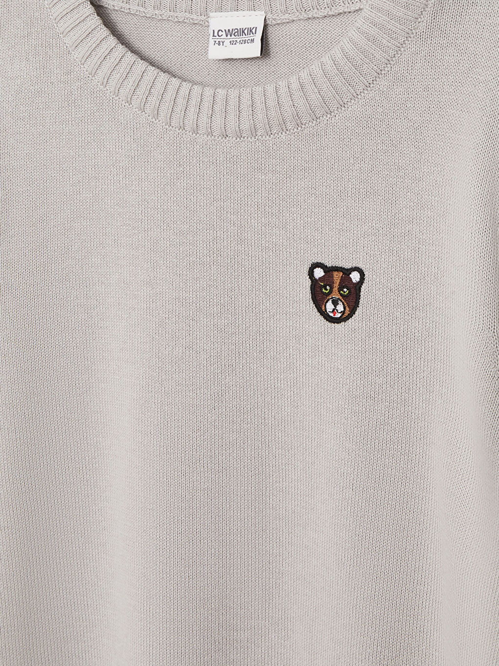 Gri Bisiklet Yaka Nakışlı Uzun Kollu Erkek Çocuk Triko Kazak-2