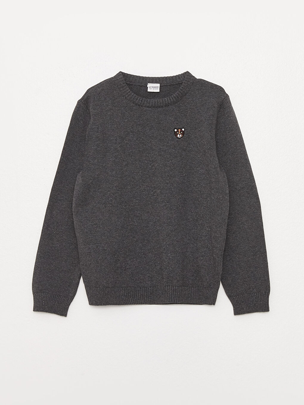 Antrasit Bisiklet Yaka Nakışlı Uzun Kollu Erkek Çocuk Triko Kazak