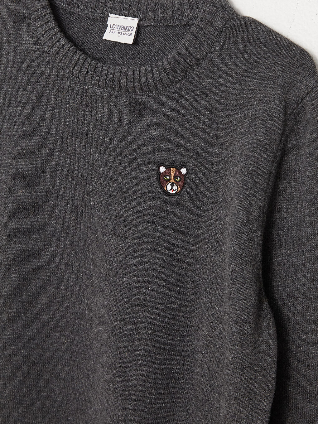 Antrasit Bisiklet Yaka Nakışlı Uzun Kollu Erkek Çocuk Triko Kazak-2