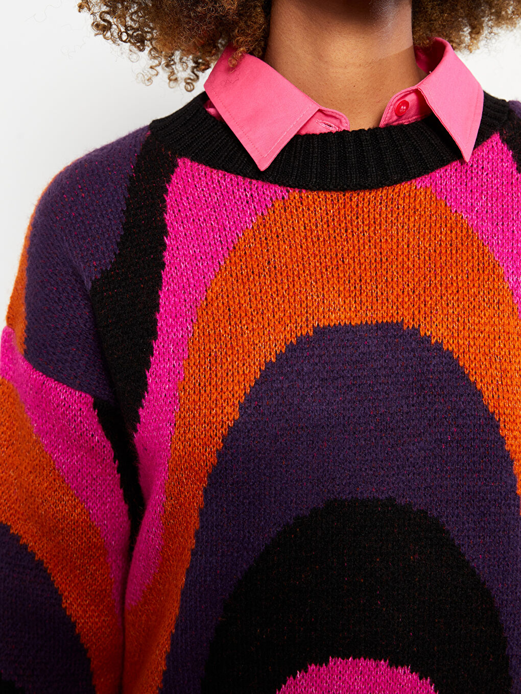 Karışık Bisiklet Yaka Desenli Uzun Kollu Kadın Triko Kazak-2