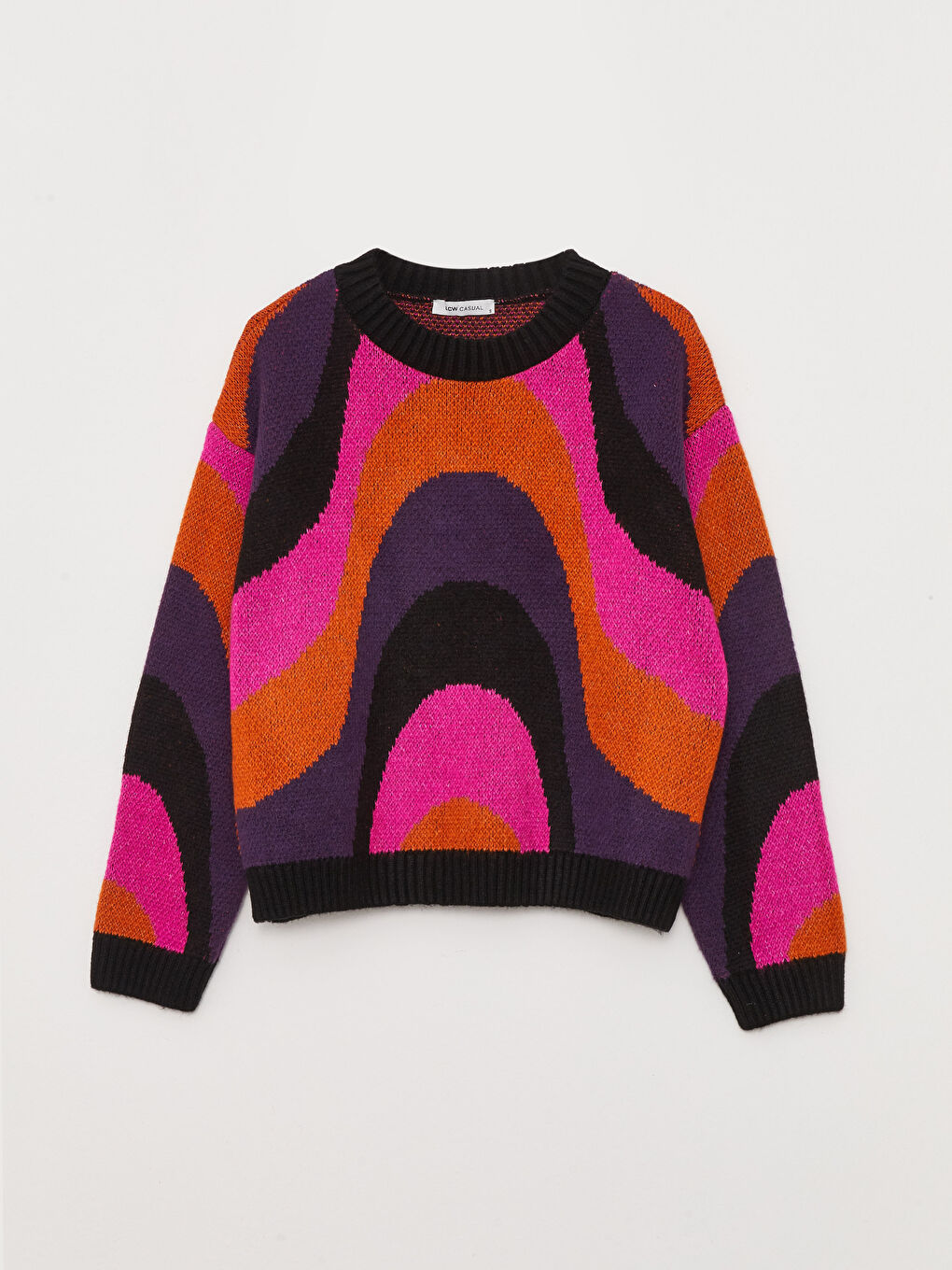 Karışık Bisiklet Yaka Desenli Uzun Kollu Kadın Triko Kazak-4