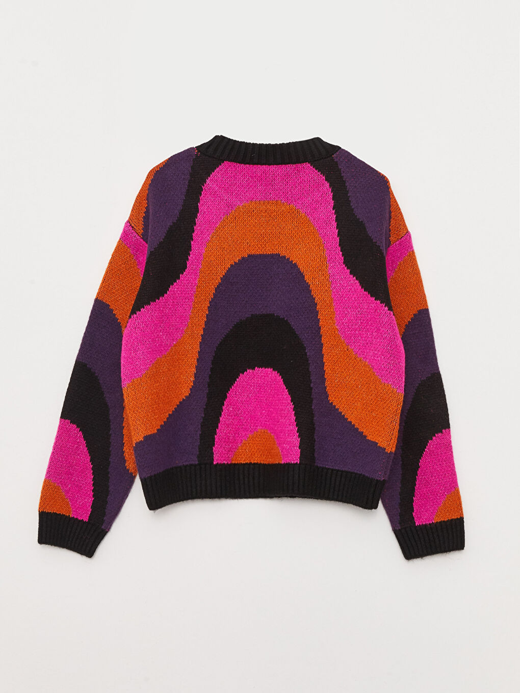 Karışık Bisiklet Yaka Desenli Uzun Kollu Kadın Triko Kazak-5