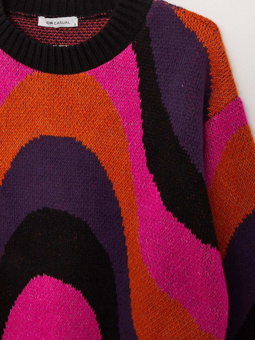 Karışık Bisiklet Yaka Desenli Uzun Kollu Kadın Triko Kazak-6