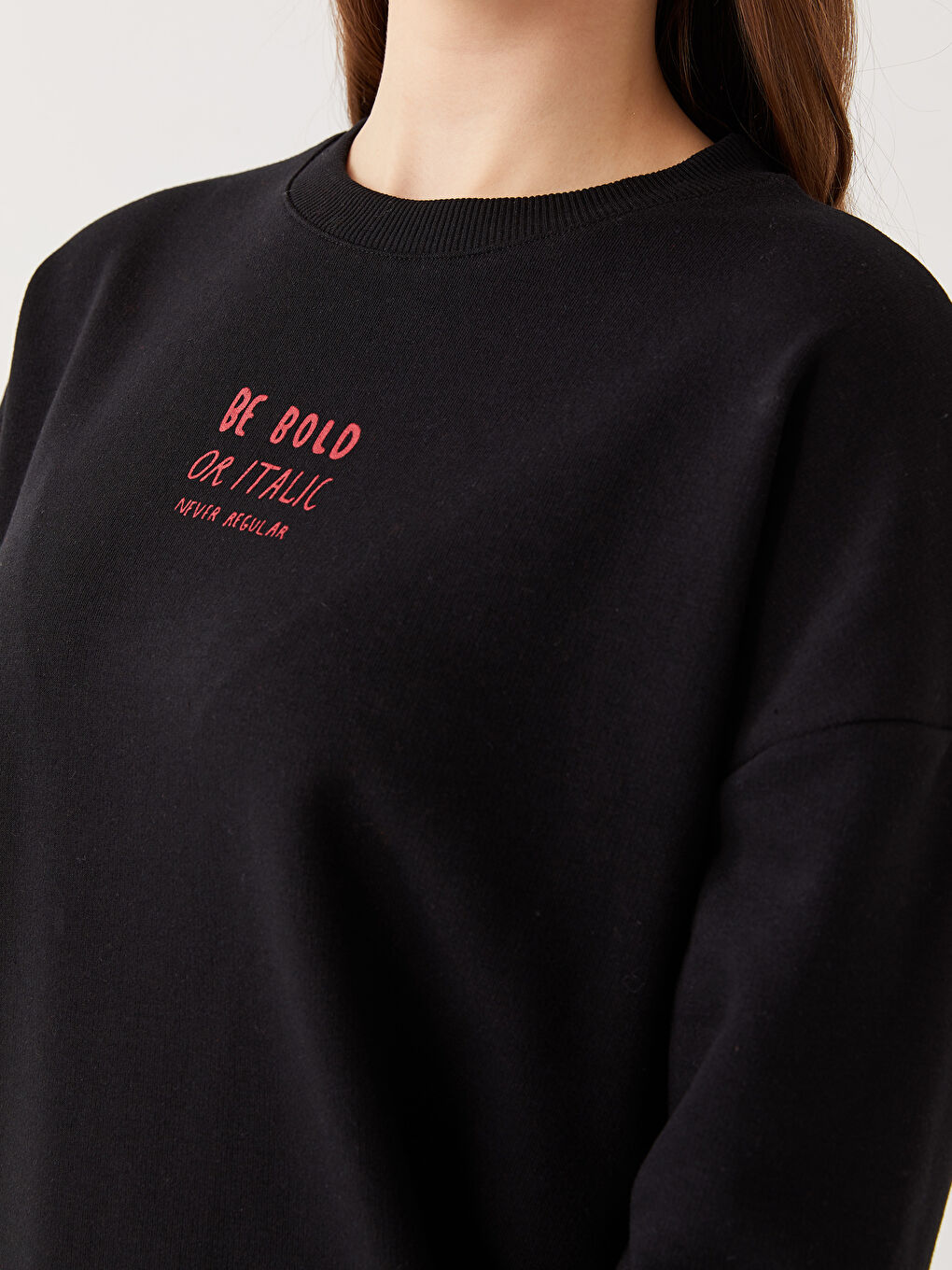 Siyah Bisiklet Yaka Baskılı Uzun Kollu Kadın Sweatshirt Tunik-3