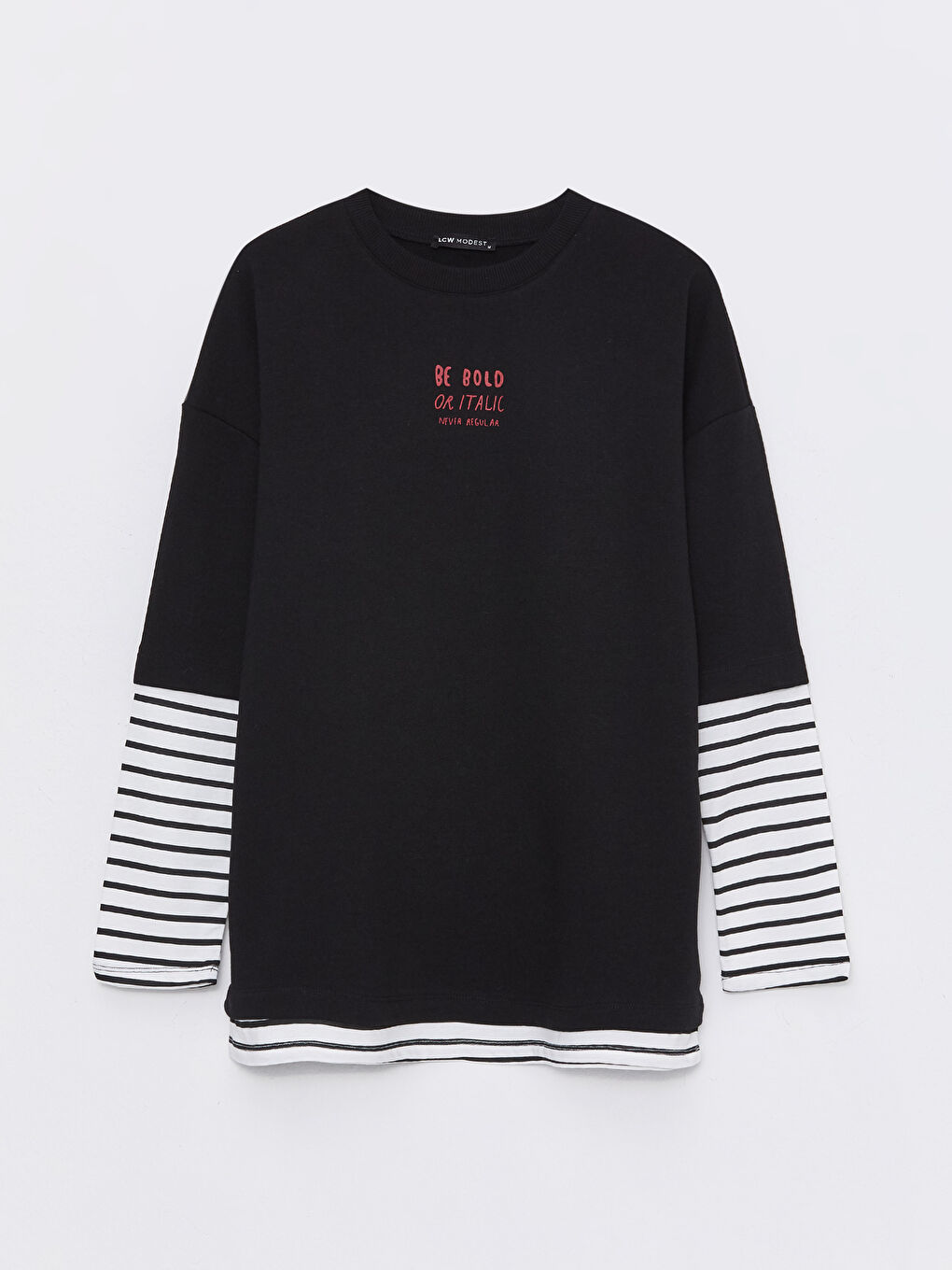 Siyah Bisiklet Yaka Baskılı Uzun Kollu Kadın Sweatshirt Tunik-5