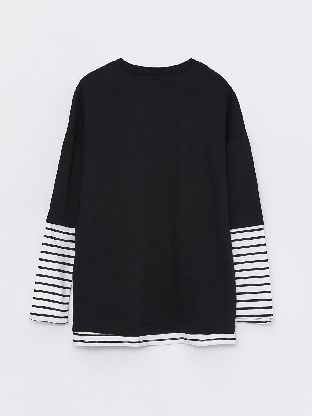 Siyah Bisiklet Yaka Baskılı Uzun Kollu Kadın Sweatshirt Tunik-6