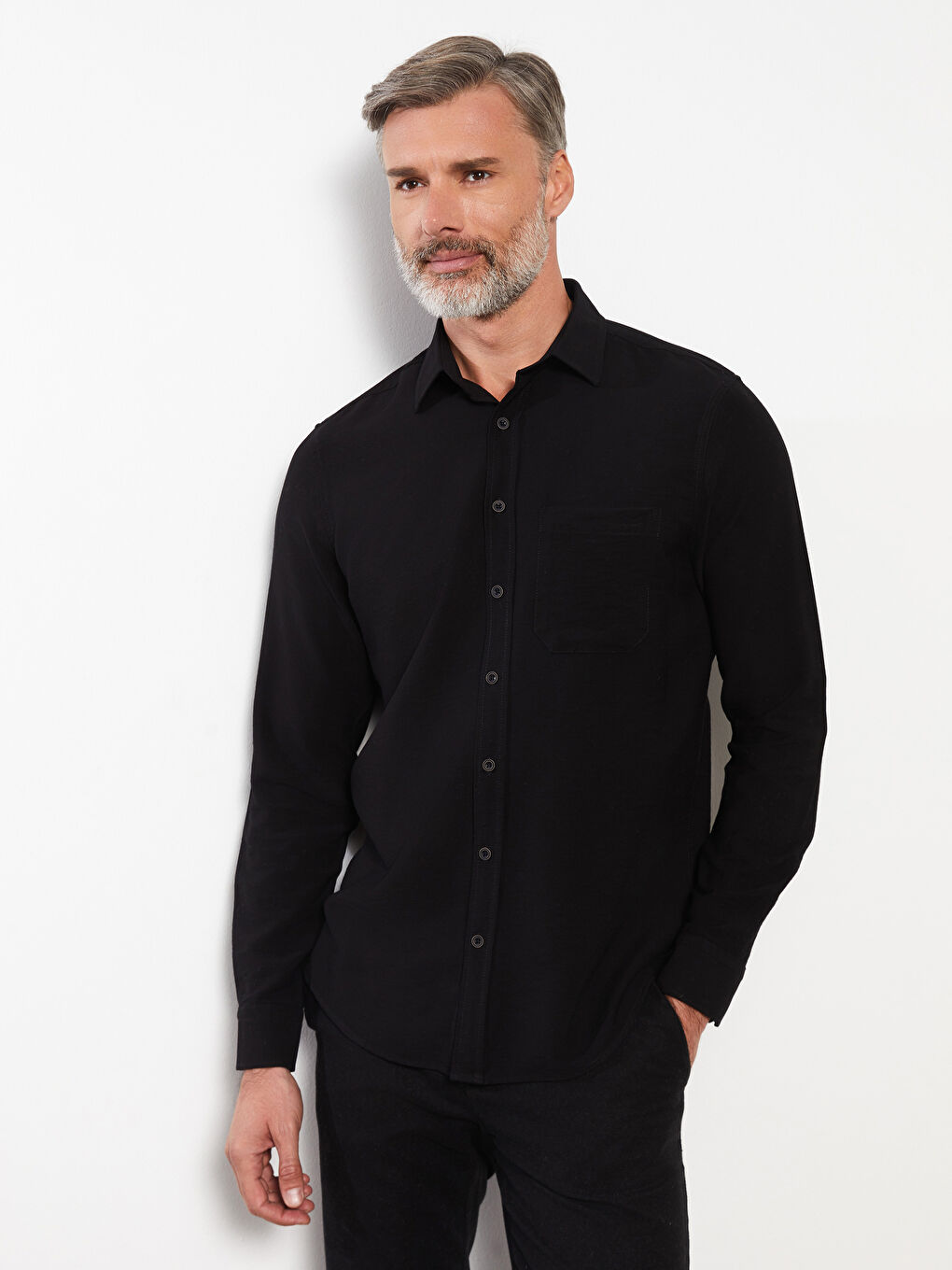 Siyah Regular Fit Uzun Kollu Erkek Gömlek