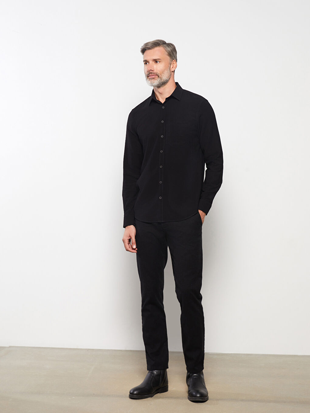 Siyah Regular Fit Uzun Kollu Erkek Gömlek-2