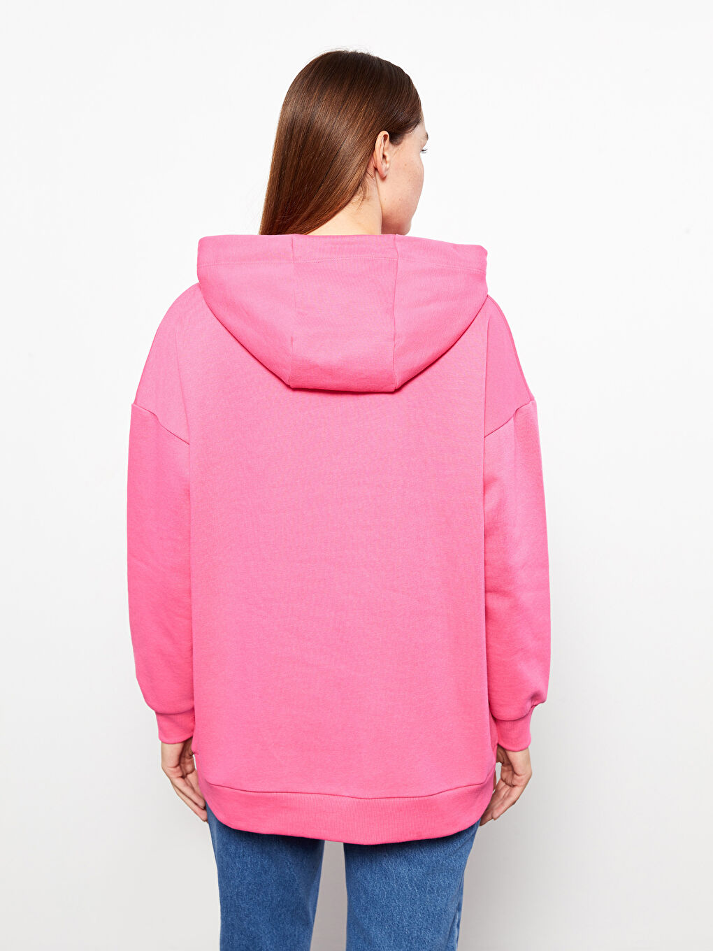 LCW Modest Pembe Baskılı Kadın Kalın Hoodie Tunik - 4