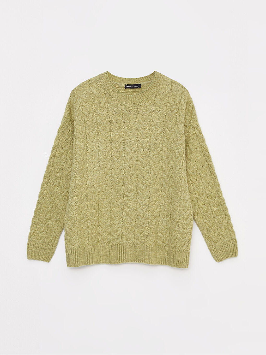 Yeşil Bisiklet Yaka Kendinden Desenli Uzun Kollu Kadın Triko Kazak-4