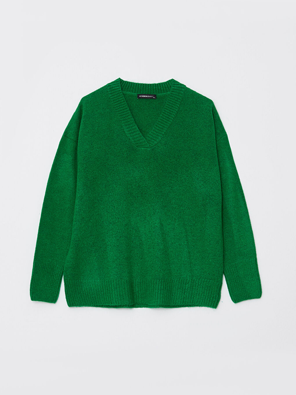 Свитер из трикотажа с V-образным вырезом, однотонный, с длинным рукавом для женщин-5