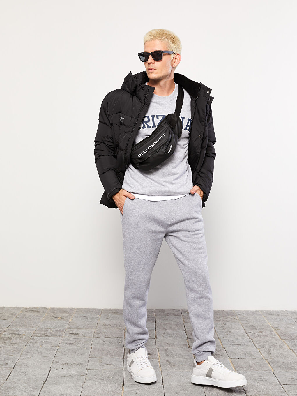 Siyah Yazı Baskılı Erkek Bel Çantası-2