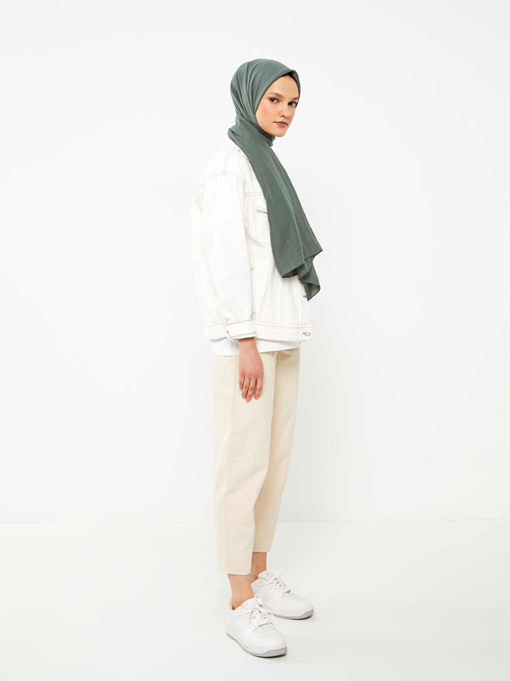 Yeşil Kadın Düz  Şal-1