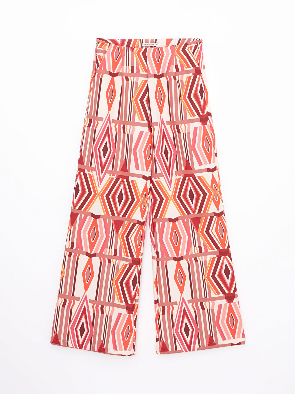 Kırmızı Rahat Kalıp Desenli Saten Kadın Pantolon-6