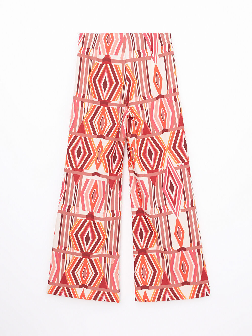 Kırmızı Rahat Kalıp Desenli Saten Kadın Pantolon-7